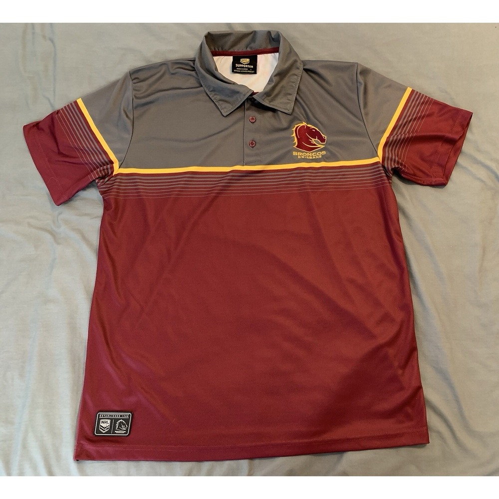 Brisbane Broncos NRL‎ Rugby League Polo Shirt Men's Large 100% Polyester Maroon